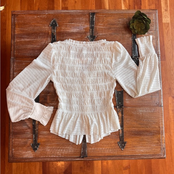 Anthropologie Cream Smocked Blouse - Picture 6 of 6
